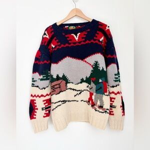 Vintage Trailntoe Trading Co. – Ski Scene – 100% Wool Sweater – Large